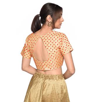Beige embroidered art silk padded readymade blouse 2