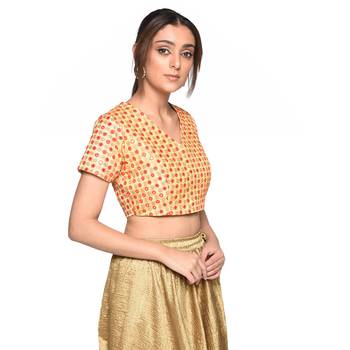 Beige embroidered art silk padded readymade blouse 3