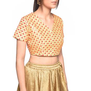 Beige embroidered art silk padded readymade blouse 4