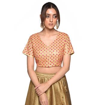 Beige embroidered art silk padded readymade blouse 1