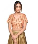 Beige embroidered art silk padded readymade blouse