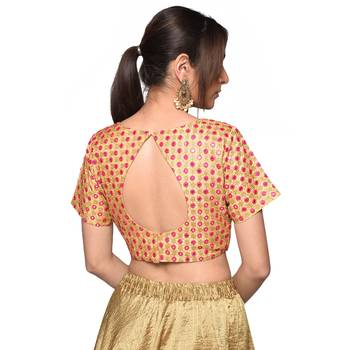 Beige embroidered art silk padded readymade blouse 2