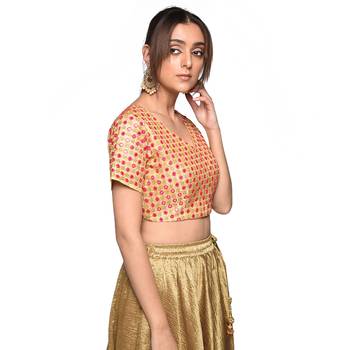 Beige embroidered art silk padded readymade blouse 3