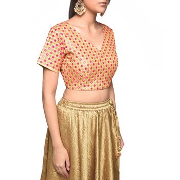 Beige embroidered art silk padded readymade blouse 4