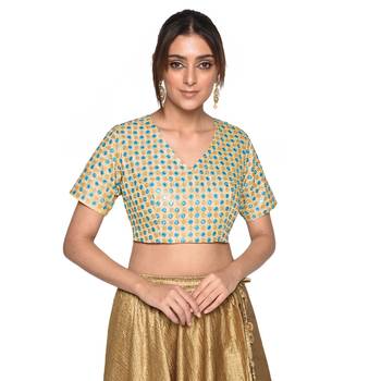 Beige embroidered art silk padded readymade blouse 1