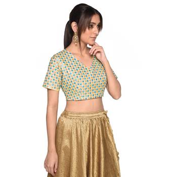 Beige embroidered art silk padded readymade blouse 3