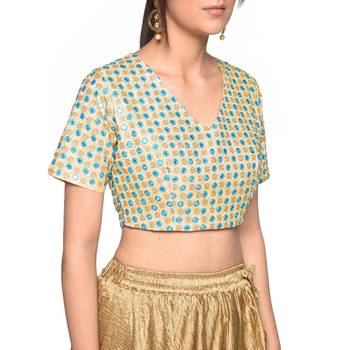 Beige embroidered art silk padded readymade blouse 4