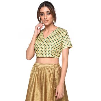 Beige embroidered art silk padded readymade blouse 1