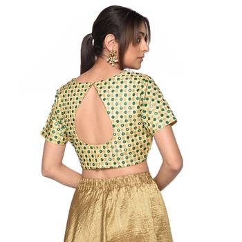 Beige embroidered art silk padded readymade blouse 2