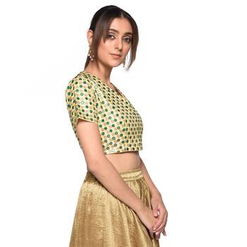 Beige embroidered art silk padded readymade blouse 3