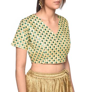 Beige embroidered art silk padded readymade blouse 4