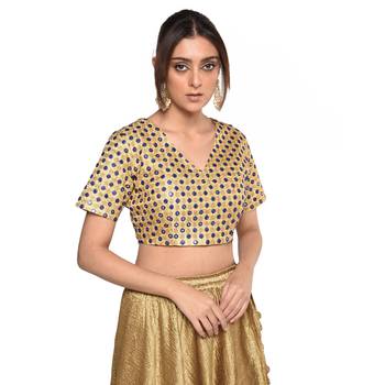 Beige embroidered art silk padded readymade blouse 1