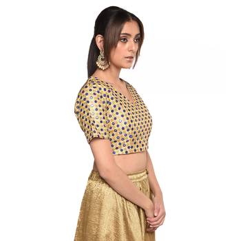 Beige embroidered art silk padded readymade blouse 3