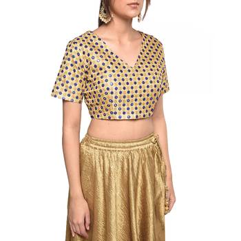 Beige embroidered art silk padded readymade blouse 4
