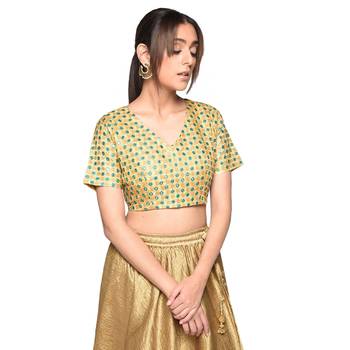 Beige embroidered art silk padded readymade blouse 1