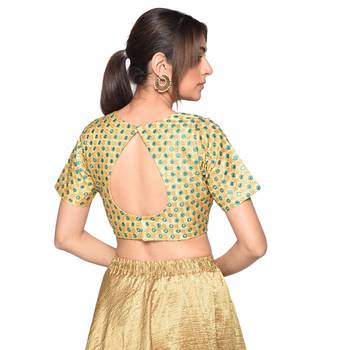 Beige embroidered art silk padded readymade blouse 2