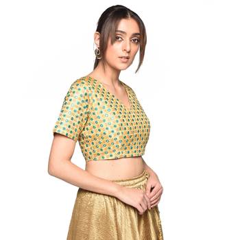 Beige embroidered art silk padded readymade blouse 3
