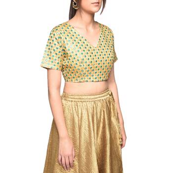 Beige embroidered art silk padded readymade blouse 4