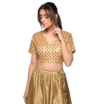 Beige embroidered art silk padded readymade blouse 1
