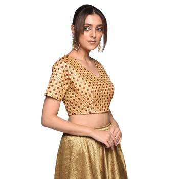Beige embroidered art silk padded readymade blouse 3