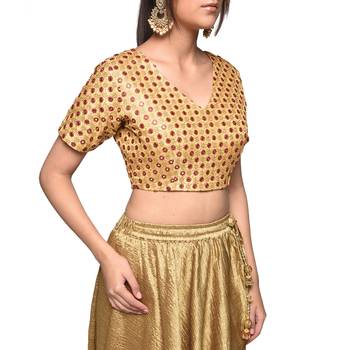 Beige embroidered art silk padded readymade blouse 4