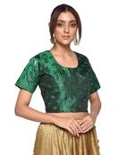 Green embroidered art silk padded readymade blouse