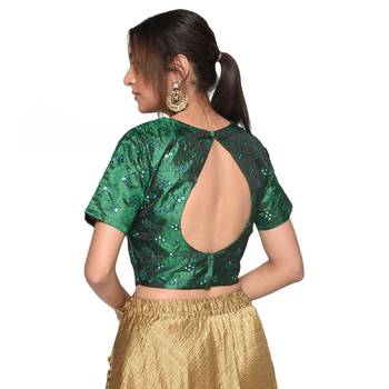 Green embroidered art silk padded readymade blouse 2