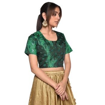 Green embroidered art silk padded readymade blouse 3