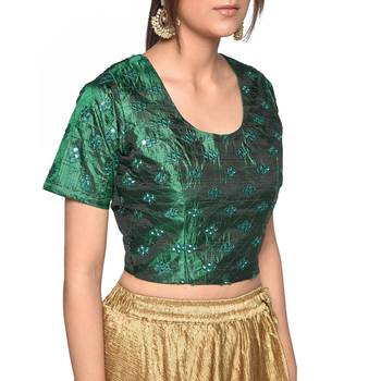 Green embroidered art silk padded readymade blouse 4