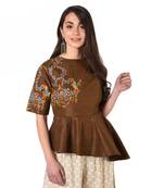 Brown embroidered art silk padded readymade blouse
