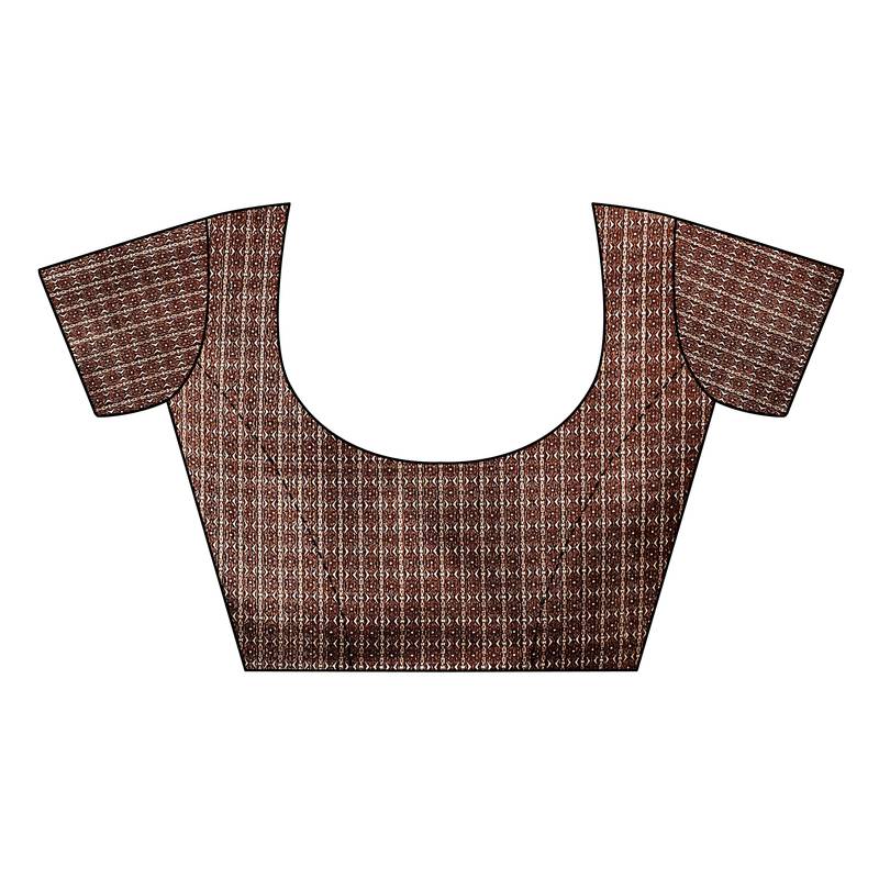 Cream And Brown Printed art silk Indian Style Saree With Blouse Piece