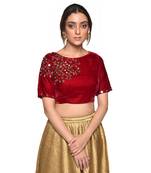 Red embroidered velvet padded readymade blouse