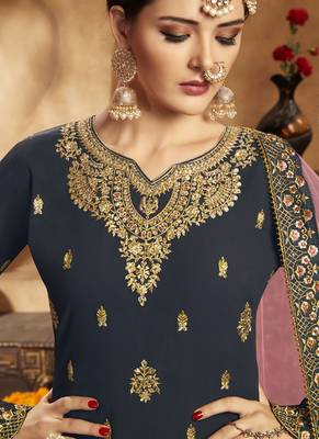 Dark Grey Georgette Pakistani Salwar Kameez 2
