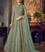 Turquoise Net Anarkali Salwar Kameez