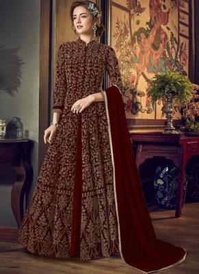 Maroon Net Anarkali Salwar Kameez 1