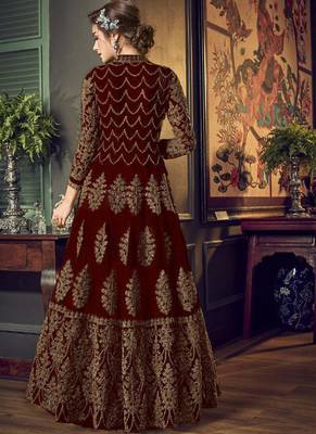 Maroon Net Anarkali Salwar Kameez 2