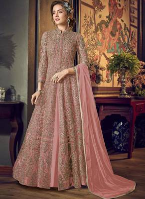 Pink Net Anarkali Salwar Kameez 1