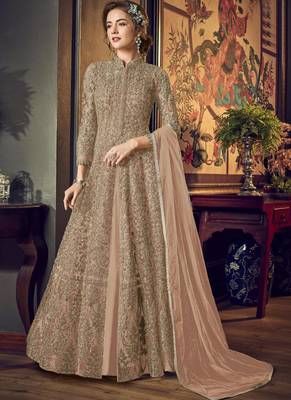 Light Peach Net Anarkali Salwar Kameez 1