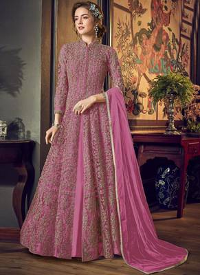 Dark Pink Net Anarkali Salwar Kameez 1