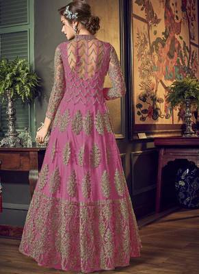 Dark Pink Net Anarkali Salwar Kameez 2