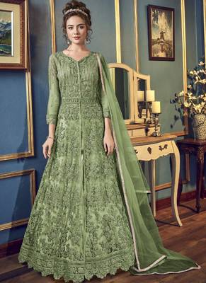 Sea Green Net Anarkali Salwar Kameez 1