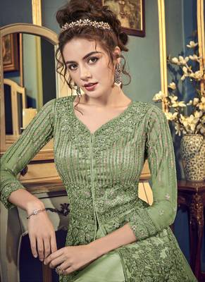 Sea Green Net Anarkali Salwar Kameez 2