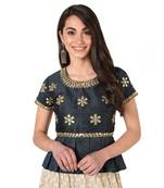 Grey embroidered art silk padded readymade blouse