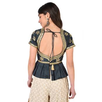 Grey embroidered art silk padded readymade blouse 2