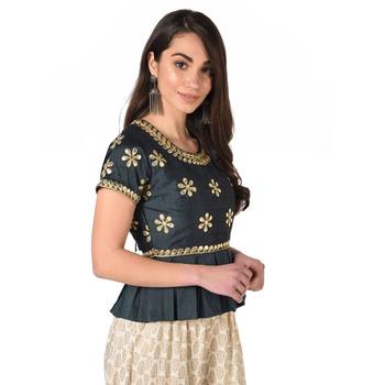 Grey embroidered art silk padded readymade blouse 3