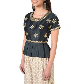 Grey embroidered art silk padded readymade blouse 4