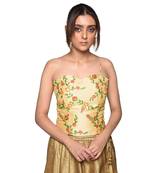 Beige embroidered art silk padded readymade blouse