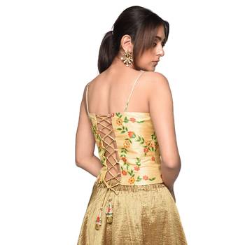 Beige embroidered art silk padded readymade blouse 2