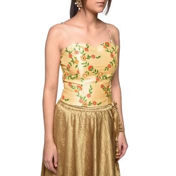 Beige embroidered art silk padded readymade blouse 3