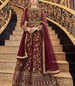 Maroon Net Anarkali Salwar Kameez